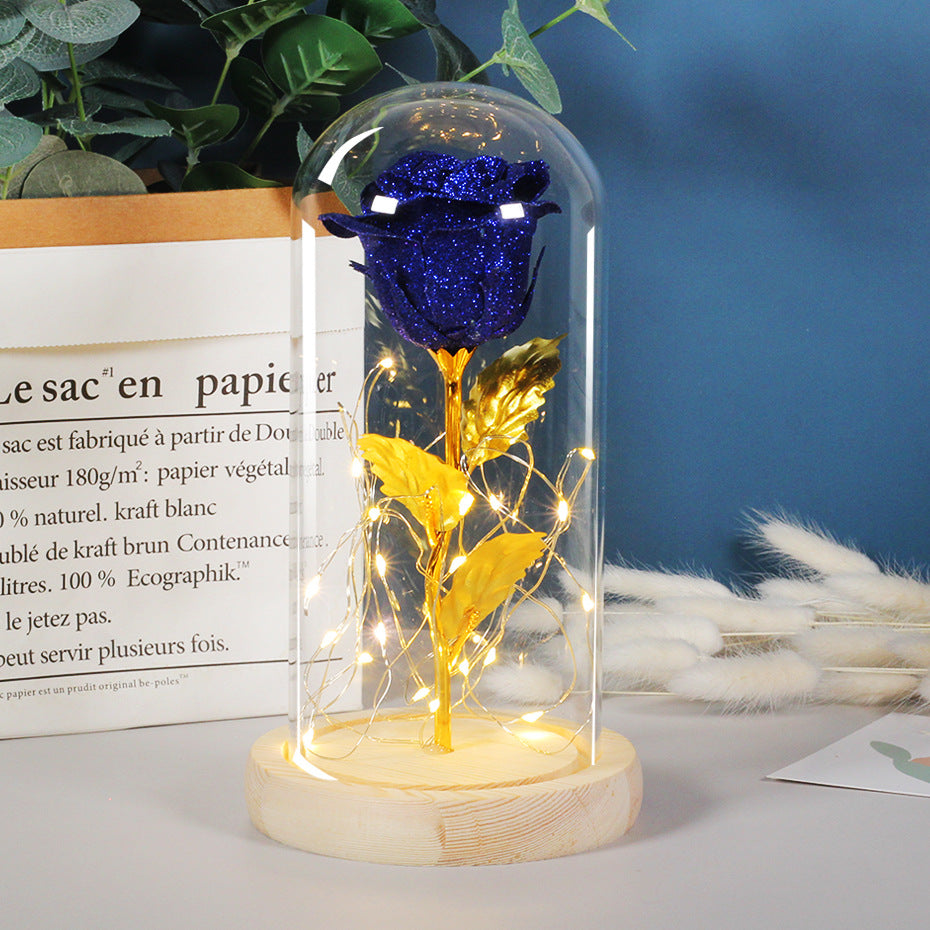 Valentines Day Gift  For Girlfriend Eternal Rose Flowers LED Light In Glass Cover Day Wedding Decoration Favors Mother Day Female Gift