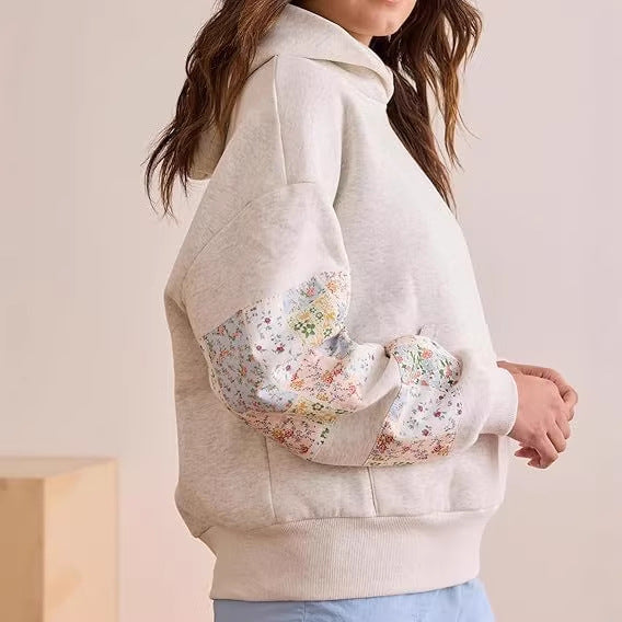 Womens Gray Patterned Pullover Hoodie Top