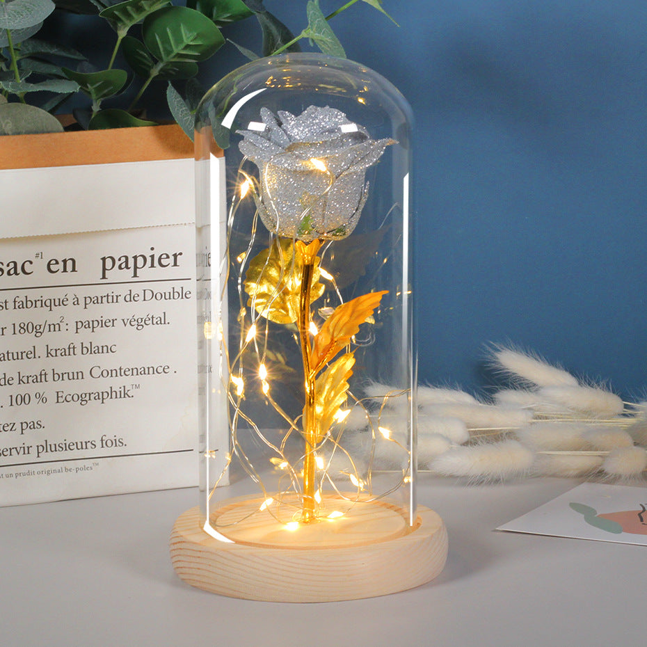 Valentines Day Gift  For Girlfriend Eternal Rose Flowers LED Light In Glass Cover Day Wedding Decoration Favors Mother Day Female Gift