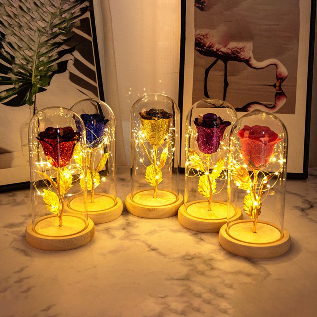 Valentines Day Gift  For Girlfriend Eternal Rose Flowers LED Light In Glass Cover Day Wedding Decoration Favors Mother Day Female Gift