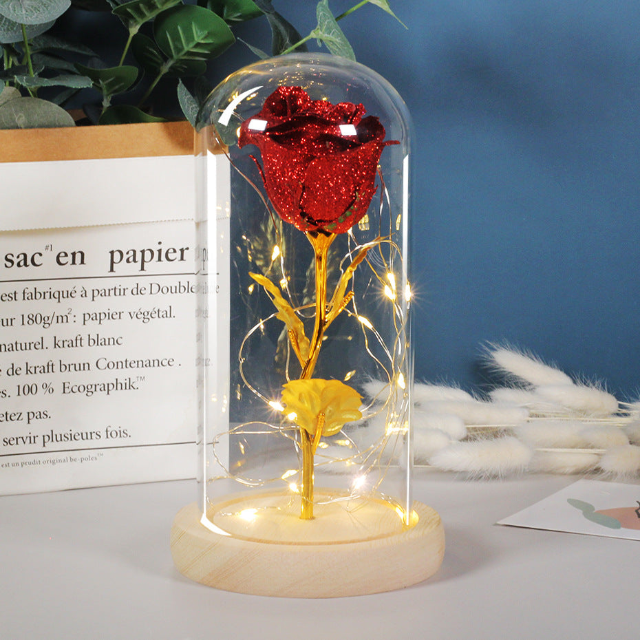 Valentines Day Gift  For Girlfriend Eternal Rose Flowers LED Light In Glass Cover Day Wedding Decoration Favors Mother Day Female Gift