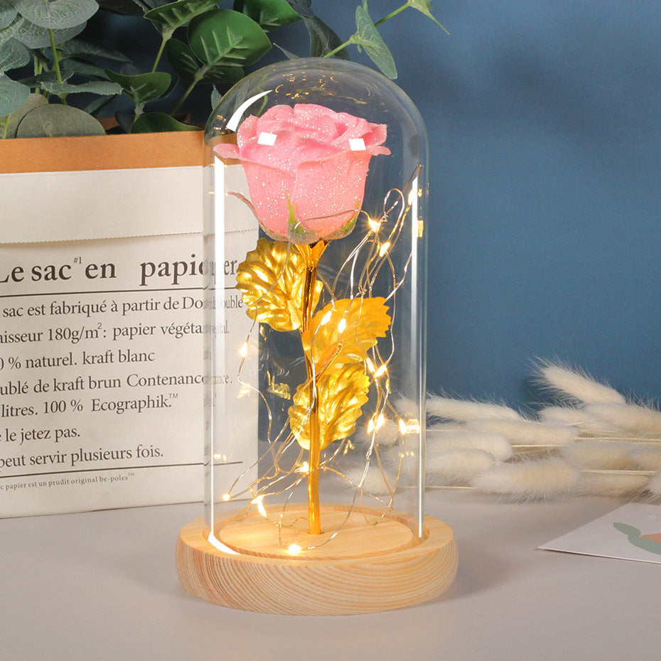 Valentines Day Gift  For Girlfriend Eternal Rose Flowers LED Light In Glass Cover Day Wedding Decoration Favors Mother Day Female Gift