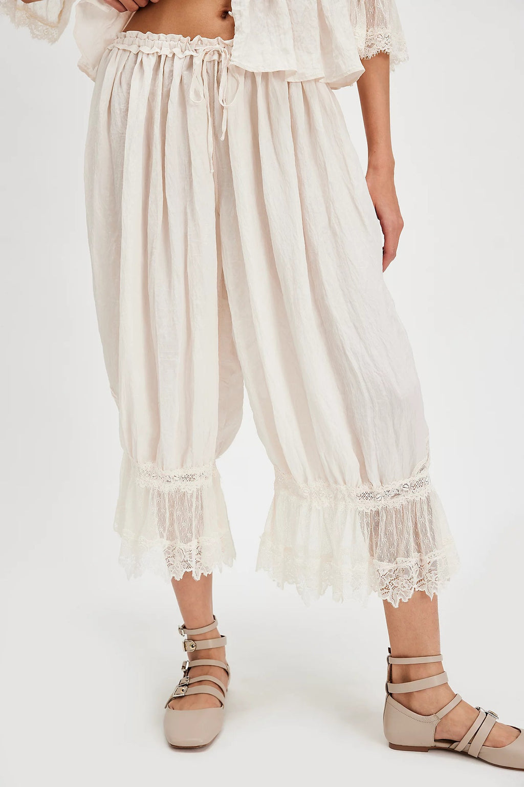 Womens Hollowed-Out Lace-Laced Loungewear Mid-Length Pants